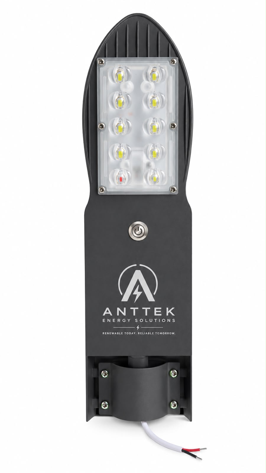 ANTTEK solar LED street light fixture with LED lens array and pole mounting bracket